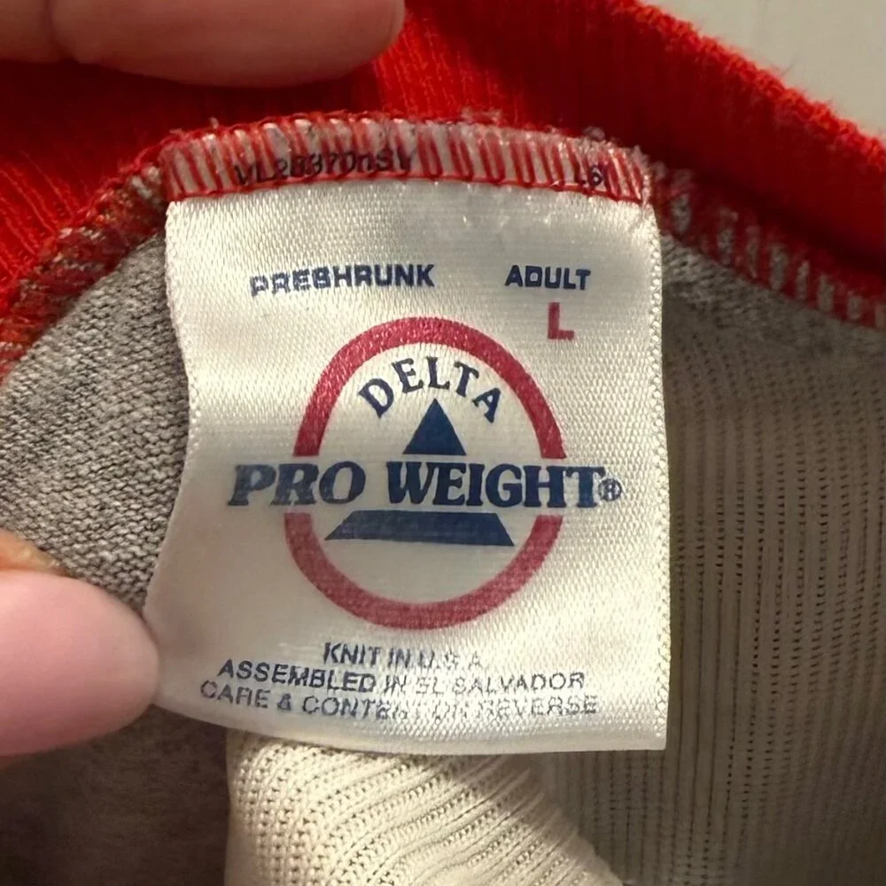 Cracker Jack Unisex TShirt, Size Adult L by Delta Pro Weight, Gray w/ Red Sleeve